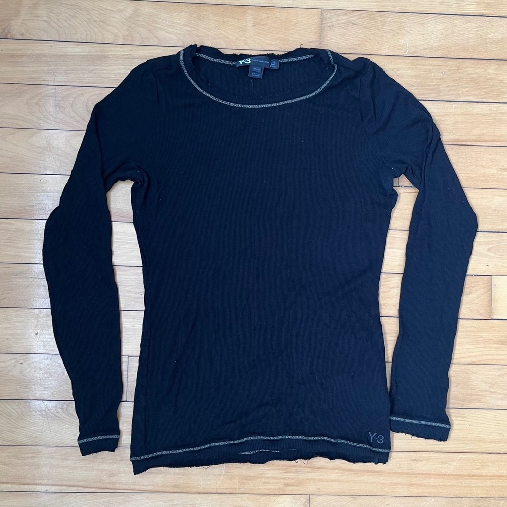 Y-3 Yohji Yamamoto Adidas Black Ribbed Long Sleeve Top Raw Edge Medium